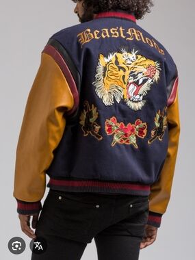 Hudson Outerwear Beastmode Embroidered Varsity Bomber Jacket, Large